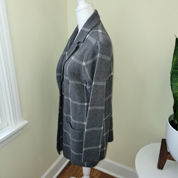NWT J. Jill Wearever Windowpane Sweater Jacket Gray W/White Knit Women's Size S - Picture 4 of 14